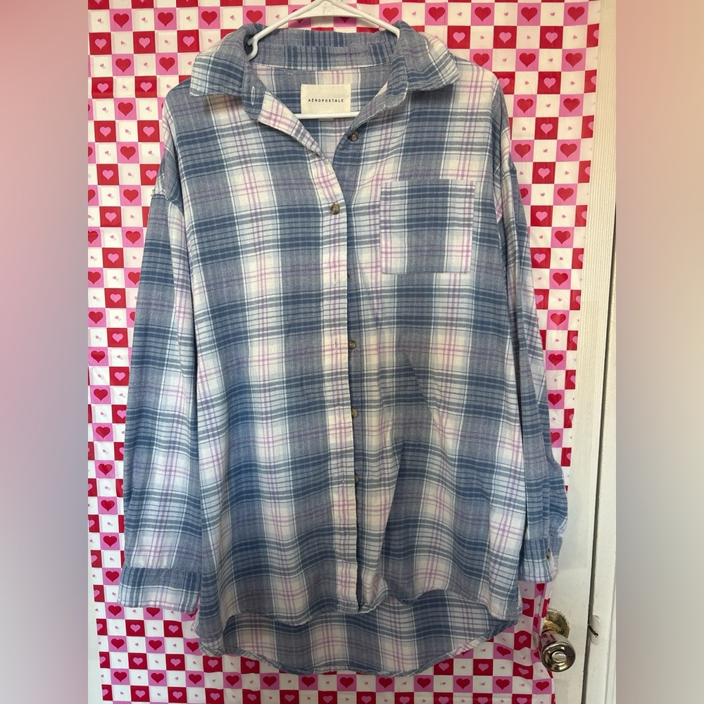 Aeropostale Blue and Pink Plaid Button Down Shirt